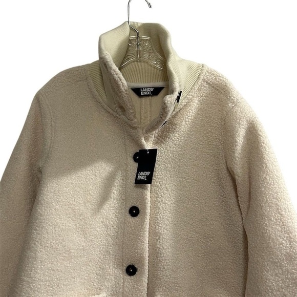Lands' End Women's Ivory Sherpa Teddy Coat L petite Winter Overcoat - Picture 2 of 15